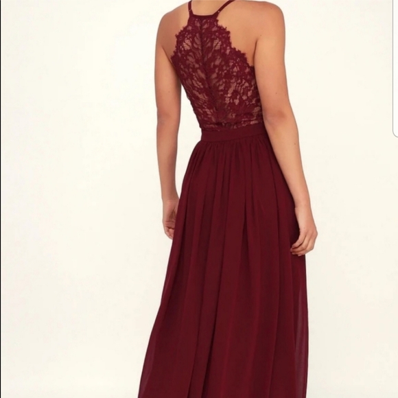 Lulu's Burgundy Maroon Lace Back Maxi Dress Medium - Picture 12 of 13